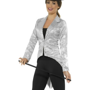 Adult's Womens Silver Sequin Magician Showrunner Tailcoat Jacket Costume - Women's Large 14-16 - approx 32"-34" waist - 42.5"-44.5" hips - 40"-42" bus