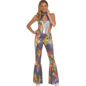 Women's 70s Dancing Fool Shiny Fusion Halter Top Jumpsuit Costume - Womens Large (12-14) - 40" bust  -  30-32" waist  -  40-43" hips