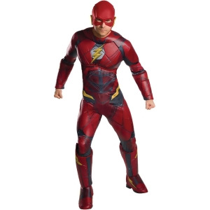 Adult Mens Deluxe Justice League The Flash Costume - Mens Standard (50) 50" chest - 42-46" waist - 33" inseam - 5'9" - 5'11" approx 180-210lbs