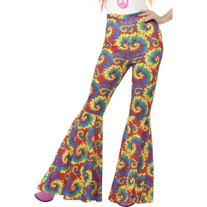 Adult's Womens 70s Flared Groovy Tie Dye Disco Pants Costume - Women's Large 14-16 - approx 32"-34" waist - 42.5"-44.5" hips - 40"-42" bust - 140-155 