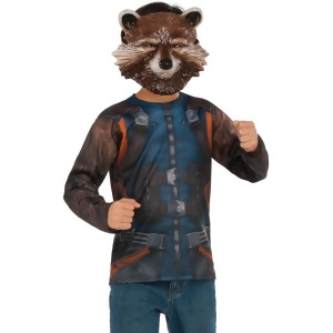 Boys Guardians Of The Galaxy Vol. 2 Rocket Raccoon Shirt And Mask Costume - Boys Medium (8-10) for ages 5-7 approx 27"-30" waist - 50-54" height