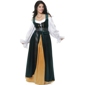 Adult's Womens Green And Gold Country Western Lady Wench Dress Costume - Womens Medium (8-10) approx 27.5 waist~ 39 hips~ 37.5 bust~ B-C