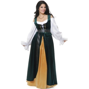 Adult's Womens Green And Gold Country Western Lady Wench Dress Costume - Womens Large (11-13) approx 29 waist~ 40.5 hips~ 39 bust~ C-D