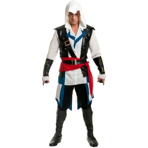 Mens Colonial Assassin Hooded Shirt With Faux Leather Arm Guards Vest - Mens Medium (40-42) 40-42" chest~ 5'7" - 6'1" approx 145-175lbs