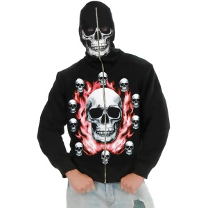 Adult Men's Flaming Skulls Black Hoodie Sweatshirt - Large 42-44" chest~ approx 190-210lbs