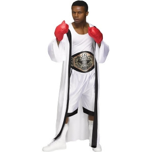 Adult's Mens The Champion Boxer White Hooded Robe Costume - Mens Medium Large (40-44) 40-44" chest - 5'7" - 6'2" approx 145-190lbs