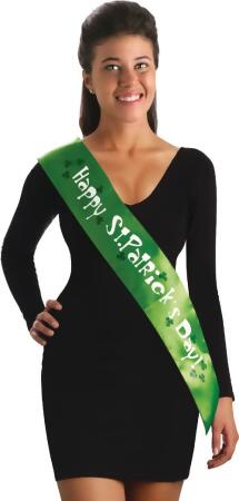 Saint Patrick's Day Irish Shamrock Celebration Green Sash Costume Accessory - Standard size 