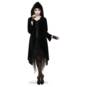 Womens Gothic Vampire Thug Hooded Laced Front Velvet Robe Costume Accessory Standard Size 14-16 - All