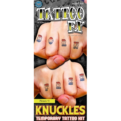 Hand Knuckle Finger Phrases 2 Tattoos Costume Accessory - Standard size 