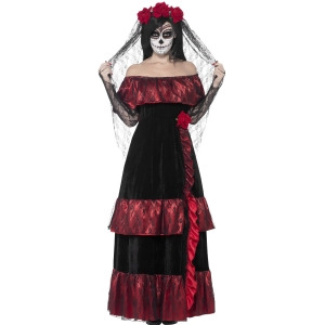 Adult's Womens Day Of The Dead Gothic Rose Bride Dress Costume - Women's 1XL (18-20) - approx 36-38" waist -  47-49" hips - 44-46" bust