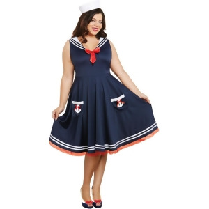Adult's Womens All Abord Retro Navy Sailor Dress Costume - 1X-2X - Size 16-20 - Cup D-DD - Bust 40"-46" - Waist 36"-42" - Hip 44"-50" - Inseam 32" - R