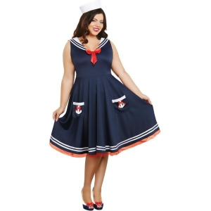 Adult's Womens All Abord Retro Navy Sailor Dress Costume - Large  -  Size 10-14 - Cup C/D - Bust 36"-38" - Waist 29"-31" - Hip 38"-40" - Inseam 35.5" 