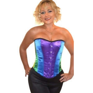 Womens Satin Rainbow Fullbust Rear Lacing Costume Corset - Womens Small approx 24-26" waist - 32-34" bust - 34-36" hips