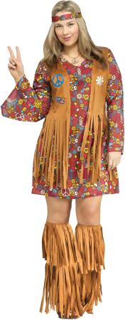 Women's Groovy Peace And Love Hippie Fringe Dress Costume Plus Size 16-20 - Womens Plus Size (16-20) approx 42-50