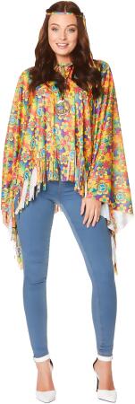 Adult's Women's 70s Hippie Flower Power Poncho Costume Accessory - Standard size 