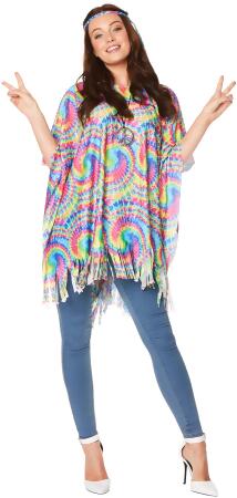 Adult's Women's 70s Hippie Tie Dye Spiral Poncho Costume Accessory - Standard size 