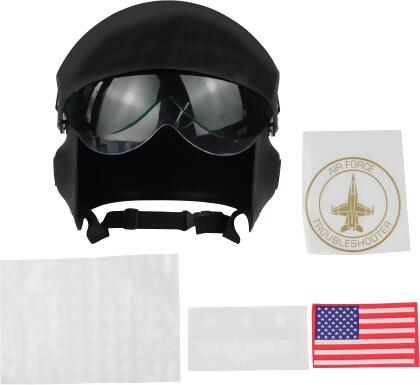 Adult's Adjustable Deluxe Black Jet Fighter Pilot Helmet Costume Accessory - Standard size 
