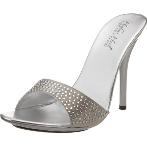 Highest Heel Women's 4 1/2 Mule Rhinestone Encrusted Silver Satin Shoes - Women's US Shoe Size 6