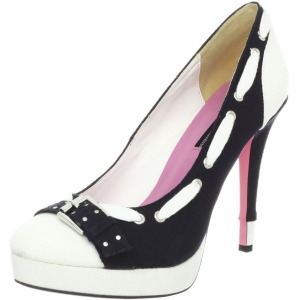 Women's Highest Heel Shoes 5 Canvas Pump With Buckle Detail Black/White Combo - Women's US Shoe Size 6