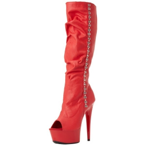 Highest Heel Women's 6 Knee High Platform Side Rocker Metal Red Boots - Women's US Shoe Size 8