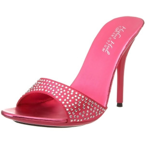 Highest Heel Women's 4 1/2 Mule Rhinestone Encrusted Fuschsia Sat Shoes - Women's US Shoe Size 8