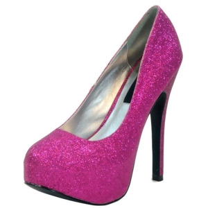 Women's Highest Heel Shoes 5 1/2 Covered Platform Pump Fuchsia Glitter Pu - Women's US Shoe Size 5