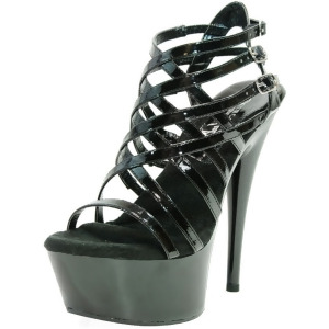 Highest Heel Women's 6 Platform Strappy Bird Cage Buckles Black Patent Shoes - Women's US Shoe Size 10