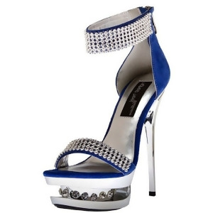 Womens Shoes 5 1/2 Suede Platform Sandal Covered Rhinestones Royal Blue Nubuck - Women's US Shoe Size 5