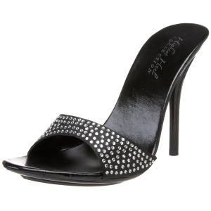 Highest Heel Women's 4 1/2 Mule Rhinestone Encrusted Black Satin Shoes - Women's US Shoe Size 6