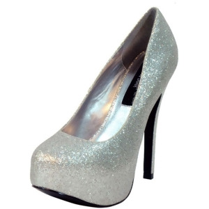 Women's Highest Heel Shoes 5 1/2 Covered Platform Pump Silver Glitter Pu - Women's US Shoe Size 10