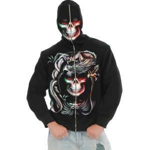 Adult Men's Serpent Skeleton Black Hoodie Sweatshirt - X-Small 34-36" chest~ approx 150lbs