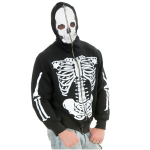 Adult Men's Skeleton Print Black Hoodie Sweatshirt - XL