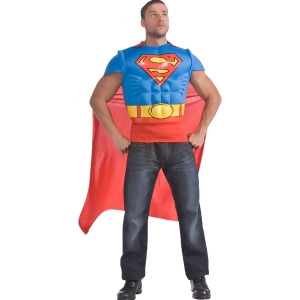 Adult's Superman Muscle Chest Costume T-shirt And Cape Set - Mens Large (42-44) 42-44" chest~ 5'8" - 6'2" approx 175-190lbs