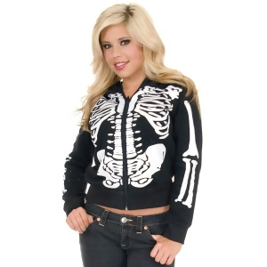 Adult Women's Skeleton Print Black Hoodie Sweatshirt - Large