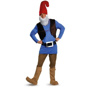 Adult Blue and Red Garden Statue Papa Gnome Deluxe Costume - Mens Large-XL (42-46) 44-46" chest~ 38-42" waist~ 5'9" - 5'11" approx 195-220lbs