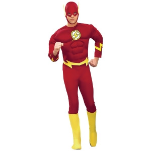 The Flash Deluxe Adult's Costume With Muscle Chest - Mens Large (42-44) 42-44" chest~ 5'8" - 6'2" approx 175-190lbs