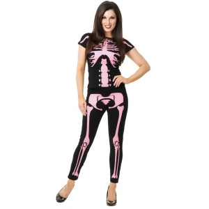 Womens Sexy Black and Pink Skeleton Leggings and T-Shirt Costume Set - Womens X-Large (14-16) approx 30.5 waist~ 42 hips~ 40.5 bust~ C-D