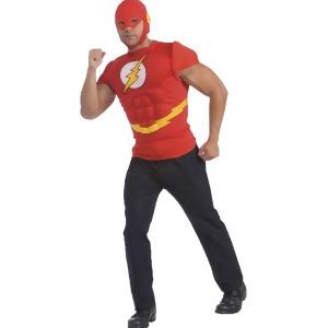 Adult's The Flash Muscle Chest Costume T-shirt Cape Mask - Mens X-Large (44-46) 44-46" chest~ 5'9" - 6'2" approx 190-210lbs