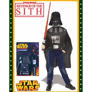 Darth Vader Star Wars Childs Costume Set and Lightsaber Boys Medium-Large 6-14 for ages 4-10 approx 23 chest 21 waist - All