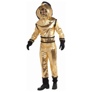Adult Large Gold Lame Deep Sea Hooka Scuba Diver Costume Mens Large 42 5'7 6'1 approx 150-180lbs - All