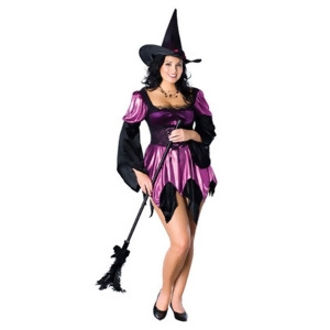 Adults Sexy Full Figure Classic Purple and Black Witch Costume Womens Plus Size 14-16 approx 40-44 chest 36-40 waist - All