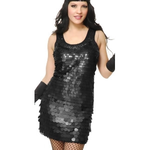 Womens Black Roaring 20s Big-Sequin Flapper Costume Dress - Womens Large (11-13) approx 29 waist~ 40.5 hips~ 39 bust~ C-D