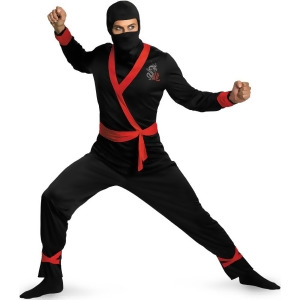 Adult Samurai Assassin Black Ninja Master Deluxe Costume - Mens Large-XL (42-46) 44-46" chest~ 38-42" waist~ 5'9" - 5'11" approx 195-220lbs