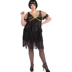 Womens Black and Gold Flapper Girl Costume Plus Size 16-22 Womens Plus Size 16-22 approx 42-46 chest 36-42 waist - All