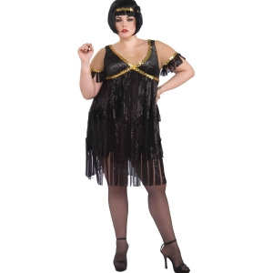 Womens Black and Gold Flapper Girl Costume Plus Size 16-22 Womens Plus Size 16-22 approx 42-46 chest 36-42 waist - All