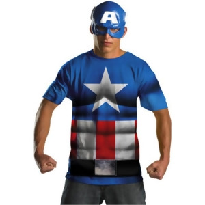 Adult Marvel Captain America The Avengers T-Shirt Mask Costume - Mens Large-XL (42-46) 44-46" chest~ 38-42" waist~ 5'9" - 5'11" approx 195-220lbs