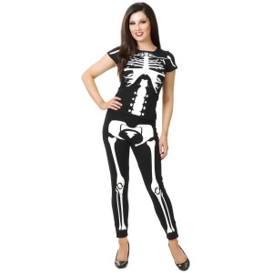 Womens Sexy Black and White Skeleton Leggings and T-Shirt Costume Set - Womens X-Small (3-5) approx 26 waist~ 33 hips~ 27.5 bust~ A-B