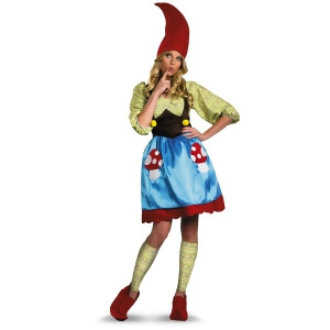 Womens Ms Gnome Blue and Red Garden Status Deluxe Costume - Womens Medium (8-10) 27-29 waist~ 39-41 hips~ 35-37 bust~ B-C