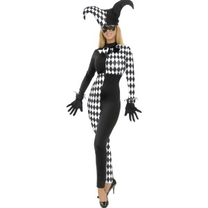 Womens Sexy Black White Jester Style Costume - Womens Large (11-13) approx 29 waist~ 40.5 hips~ 39 bust~ C-D