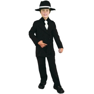 Child Black and White 20s Gangster Pinstripe Suit Costume - Boys Small (6-8) for ages 5-7~ approx 57 lbs~ 27.5" chest~ 24.5" waist~ 26.5" seat~ 50-54"